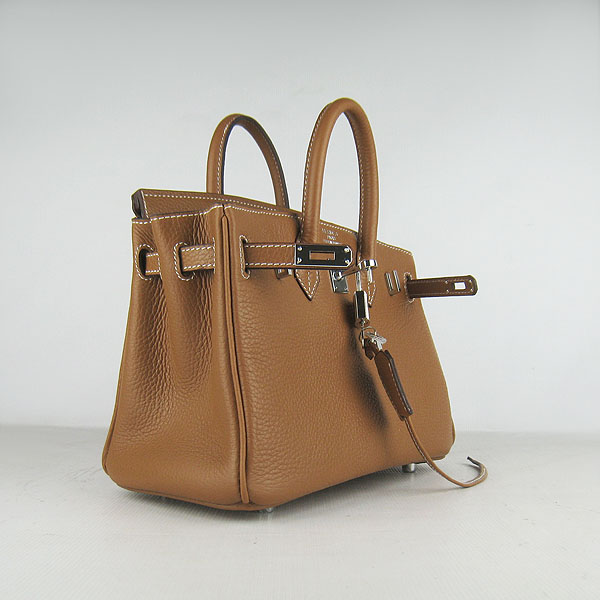 Super A Replica Hermes Togo Leather Birkin 25CM Handbag Light Coffee 6068 - Click Image to Close